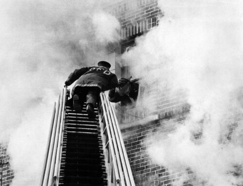 1970 (Circa) : George Russo (on ladder) and Dennis Stevenson (hanging out window) at Unknown Incident